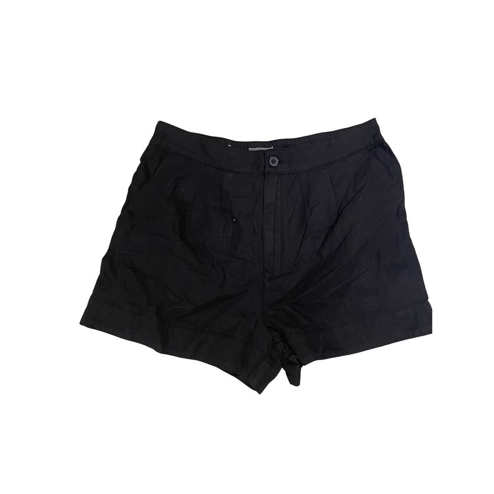 Joie Womens Black Cotton Linen Blend Pleated Shorts Size Large Elastic Back